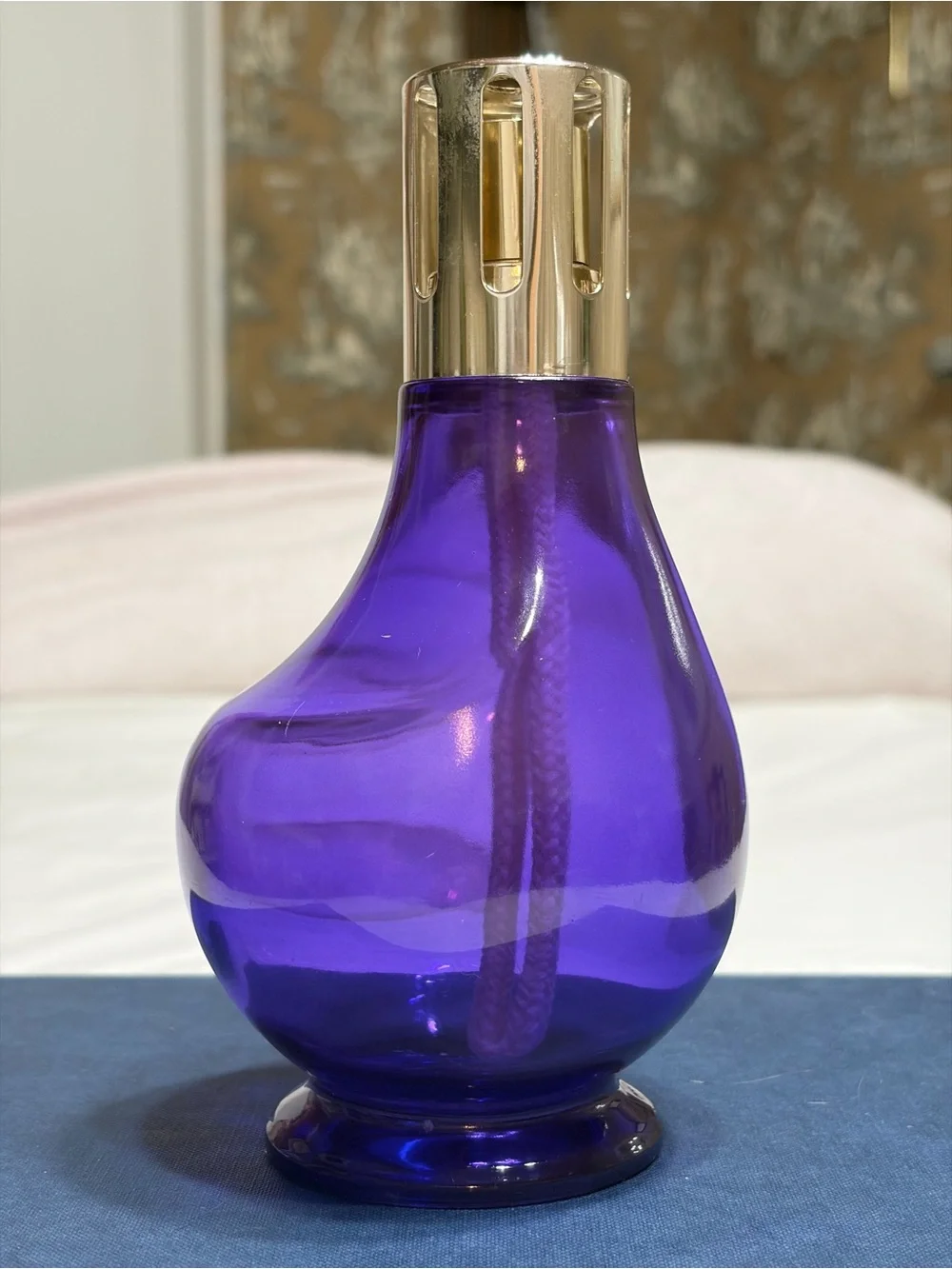 Handblown Royal Purple Glass French Lamp Berger with Gold-Tone Top